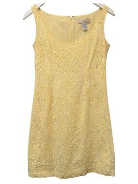 Tabitha Anthropologie Yellow Eyelet Sheath Dress Size 2 Cotton Sleeveless Mini